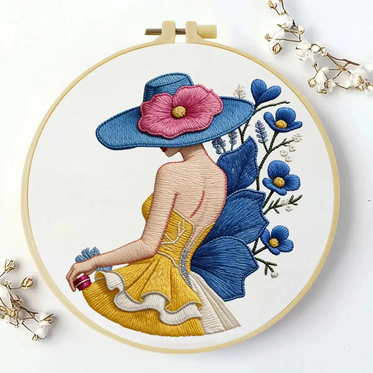 Blue Hat Lady Embroidery Kit Kits For Stitchers