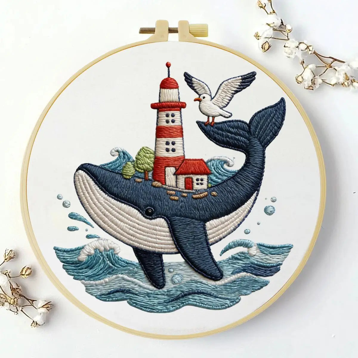 Whale Embroidery Kit for Beginners – DIY Ocean Hand Embroidery Hoop Set