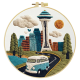 Seattle Skyline Embroidery Kit – Space Needle Cityscape DIY Hand Stitch Art with Hoop & Threads 🌲🧵🚐 The Stichers Heavane