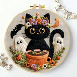 Hand-Embroidered Black Cat Halloween Hoop Art – Spooky Wall Decor The Stichers Heavane