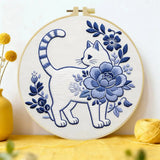 Blue Blossom Cat Embroidery Kit Kits For Stitchers