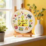 Kids Castle Embroidery DIY Kit – Cute Fantasy Beginner Stitching Kit with Hoop, Pattern & Threads