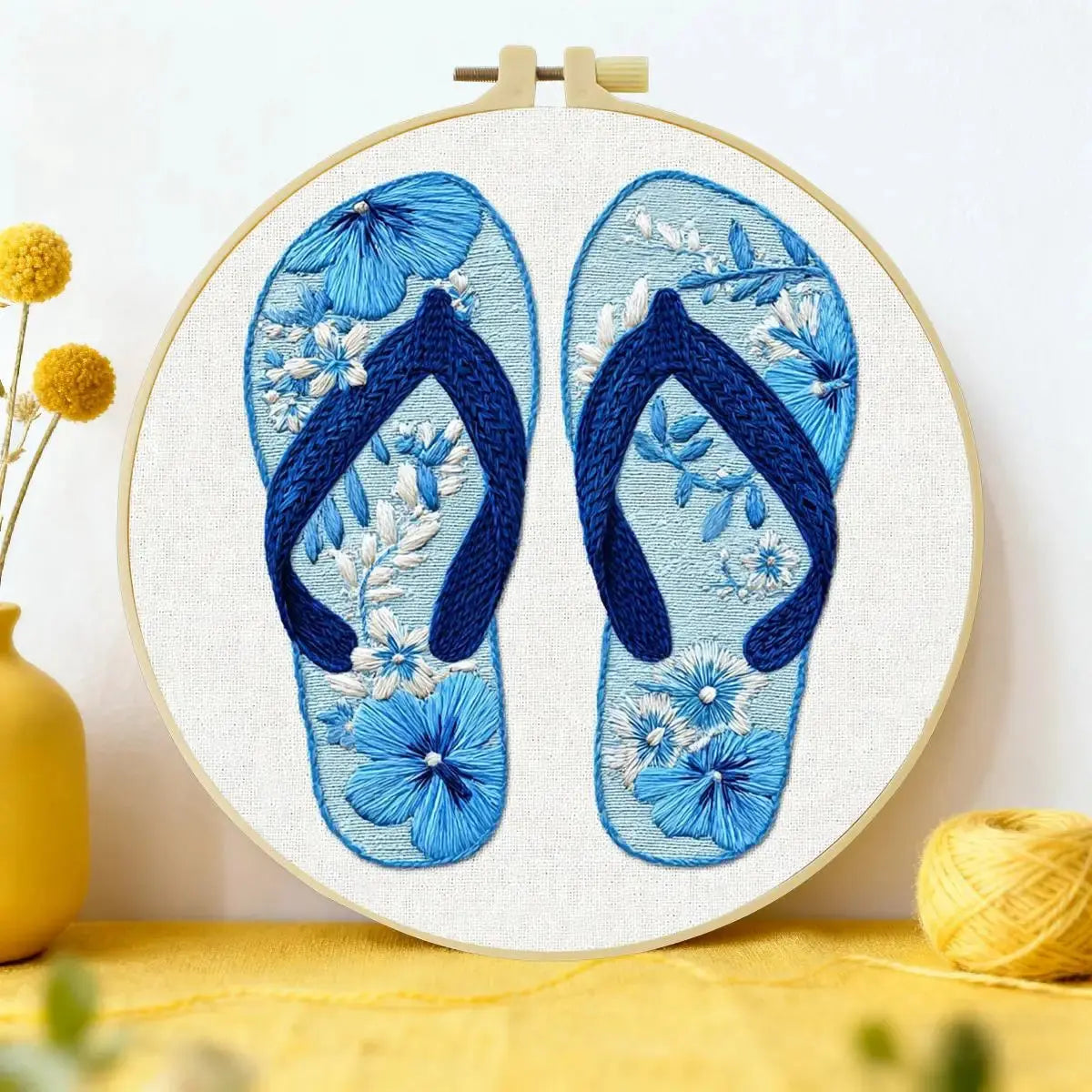 Coastal Blue Flip-Flops Embroidery Kit 🌊🩴 Kits For Stitchers