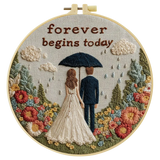 Forever Begins Today Embroidery Kit – Romantic Wedding Couple Needlepoint Pattern with Floral Garden & Love Quote Design
