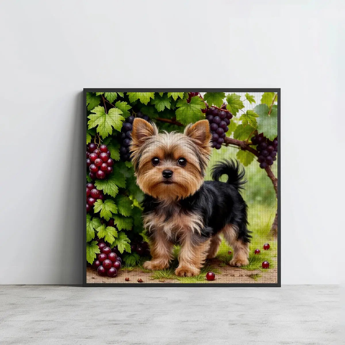 Yorkie Among Vineyard Grapes Cross Stitch Kit 🍇🐶💜✨