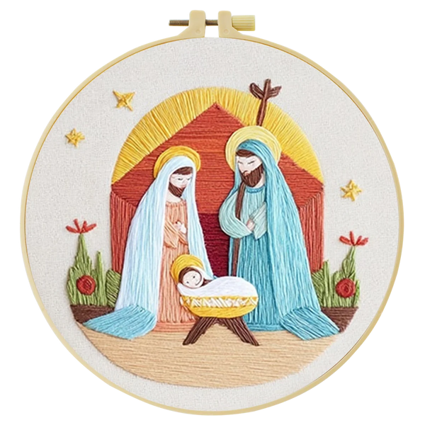 Nativity Scene Embroidery DIY Kit – Christmas Religious Beginner Stitching Kit with Hoop, Pattern & Threads