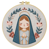 Cute Virgin Mary Embroidery Kit – Kawaii Catholic Needlepoint Pattern with Floral Religious Wall Art & Prayer Decor