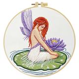 Fairy on Lily Pad Embroidery DIY Kit – Fantasy Beginner Stitching Kit with Hoop, Pattern & Threads