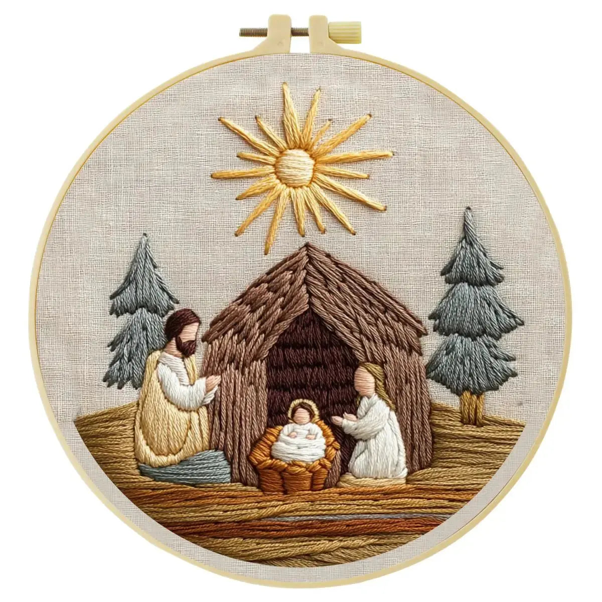Nativity Scene Embroidery Kit – Holy Family DIY Hand Embroidery Hoop Art Set Kits For Stitchers