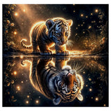 Glowing Tiger Cub Reflection Cross Stitch Kit*🐯✨🌙💛🌟
