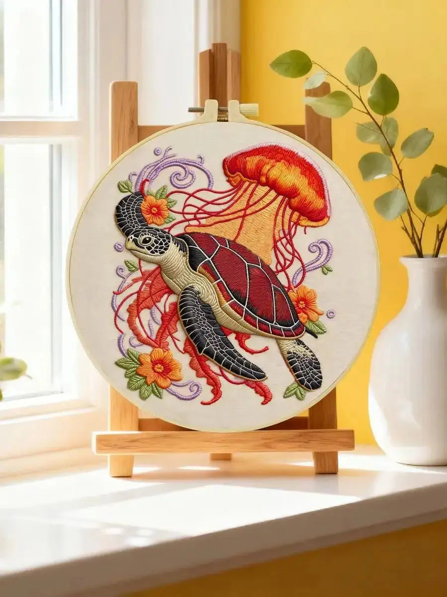 Sea Turtle & Jellyfish Embroidery Kit Kits For Stitchers