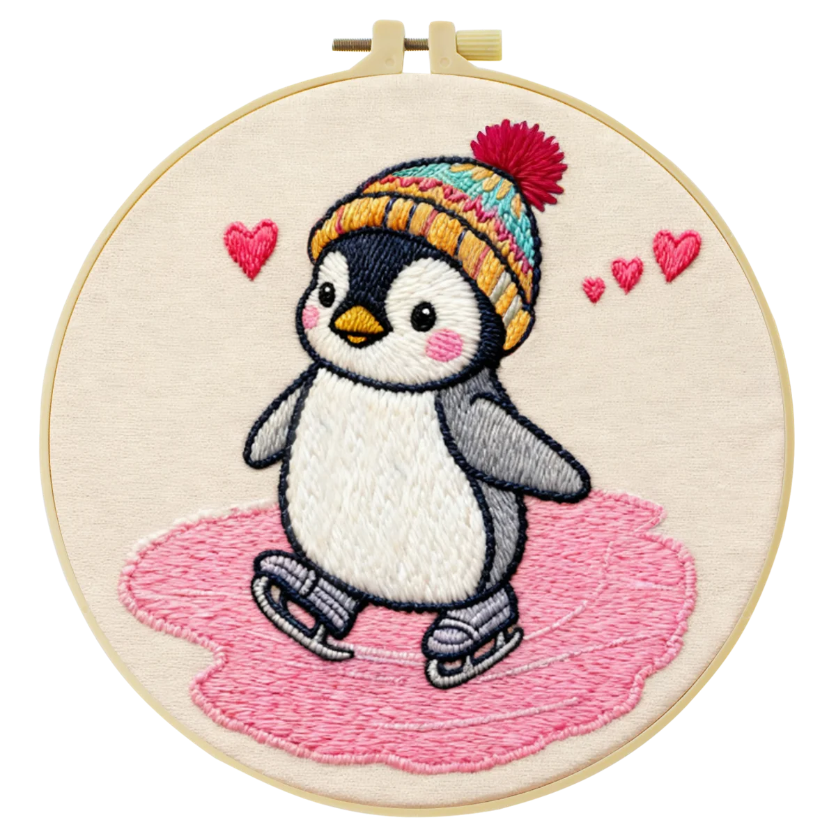Cute Penguin Embroidery Starter Kit – DIY Cartoon Animal Sewing Art Set for Beginners