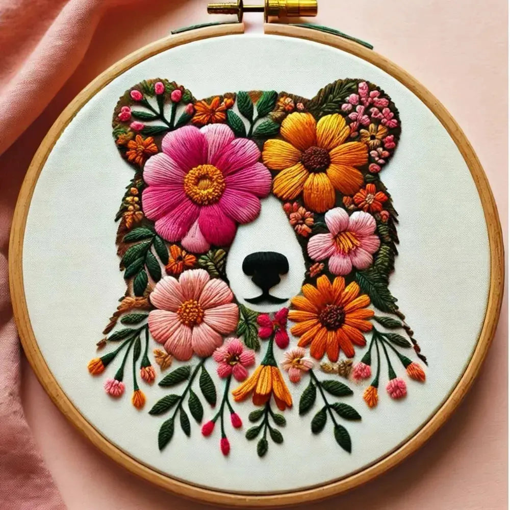 Floral Bear Hand Embroidery Kit The Stichers Heavane