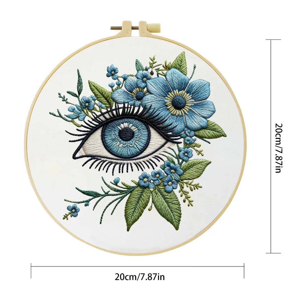 Blue Evil Eye Embroidery Kit for Beginners – DIY Floral Hand Embroidery Hoop Set