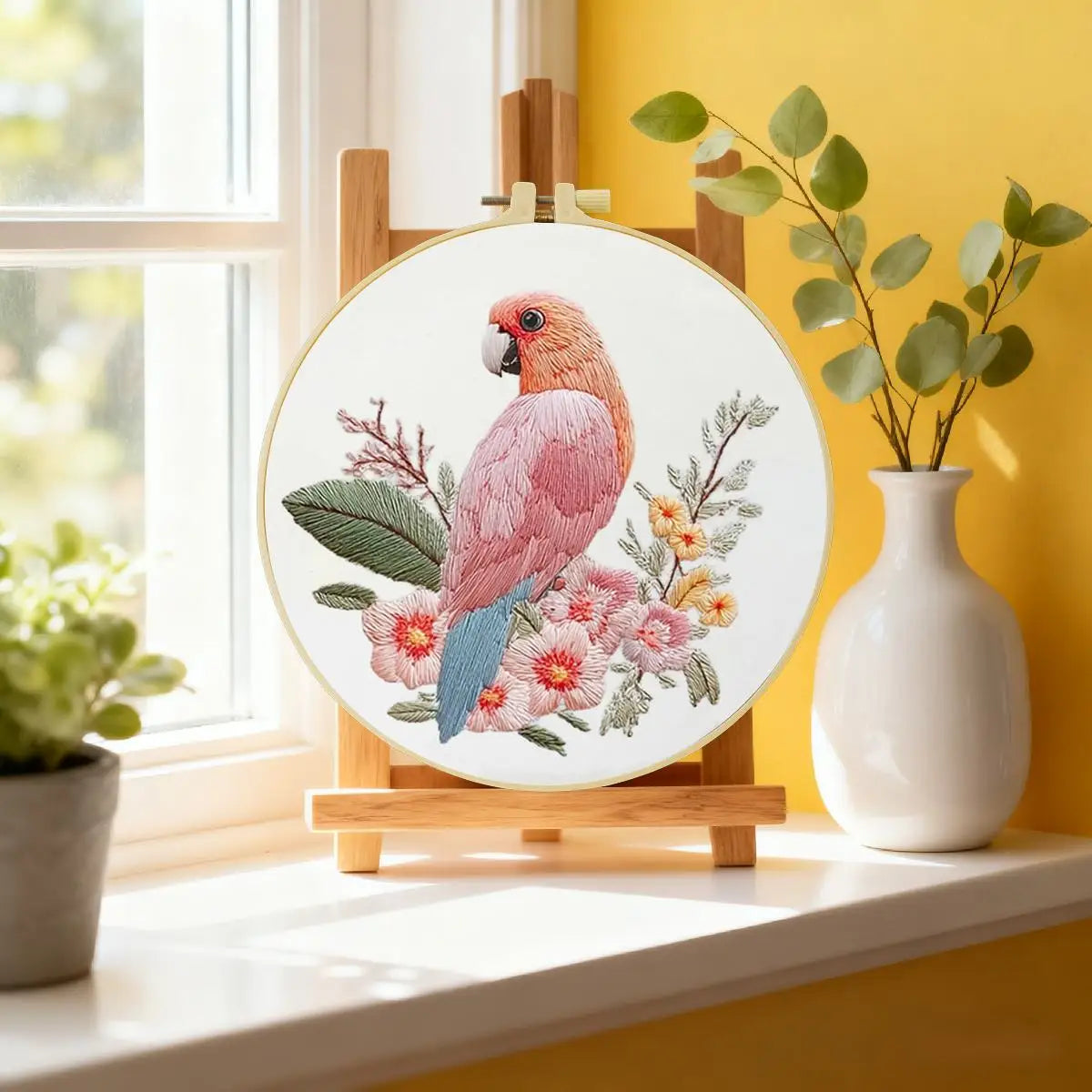 Pink Parrot Embroidery Kit