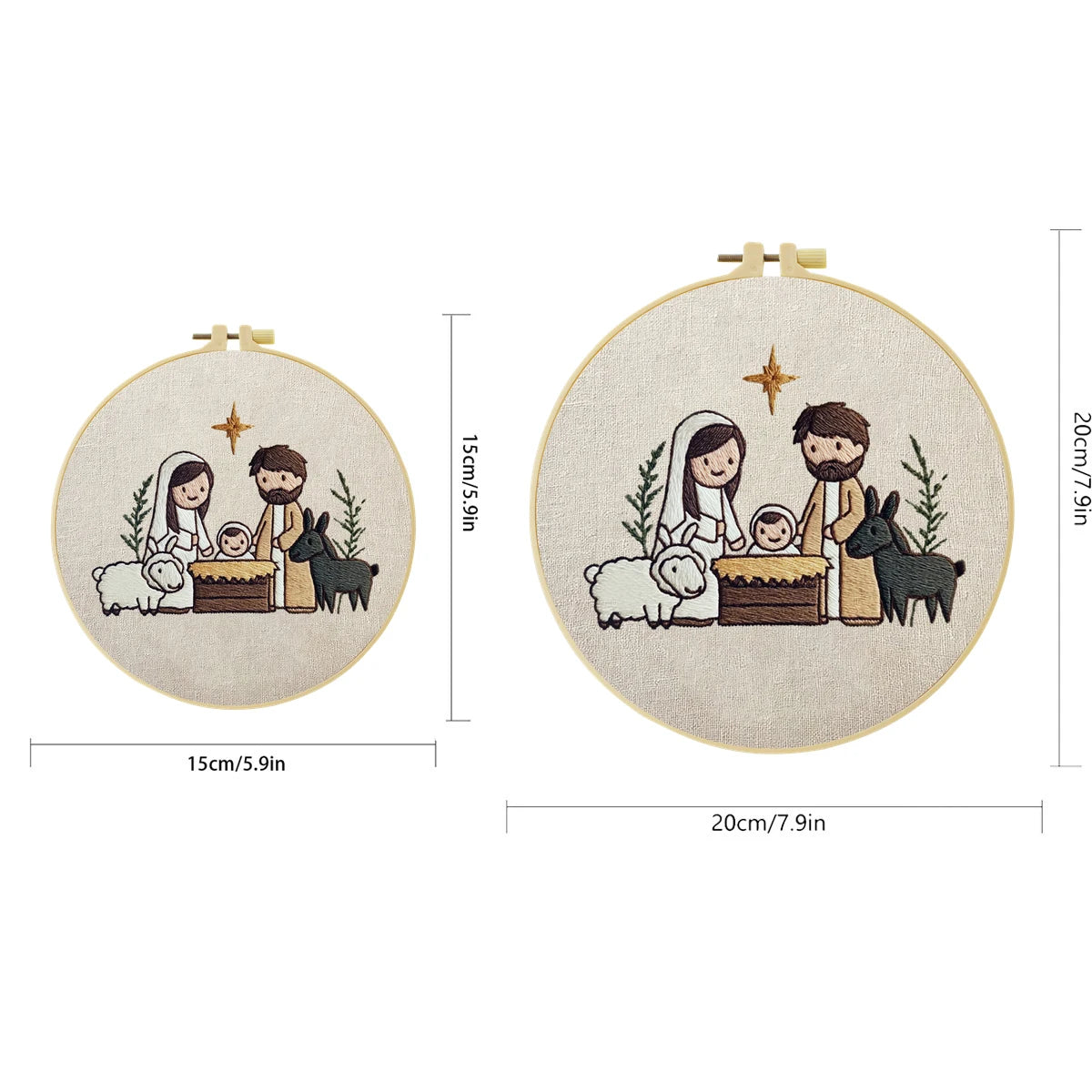 Cute Nativity Scene Embroidery Kit – Minimalist Baby Jesus Christmas Needlepoint Pattern with Mary, Joseph & Farm Animals Decor