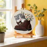 Sleeping Kitten Embroidery Kit for Beginners – DIY Floral Cat Hand Embroidery Hoop Set