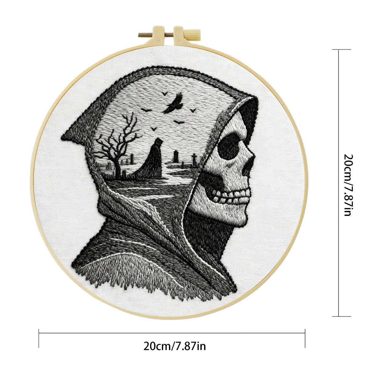 Grim Reaper Embroidery DIY Kit – Gothic Skull Beginner Stitching Kit with Hoop, Pattern & Threads