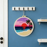 Tropical Sunset Beach Punch Needle Wall Art – Handmade Embroidery Hoop Decor for Nursery & Cozy Roo Kits For Stitchers