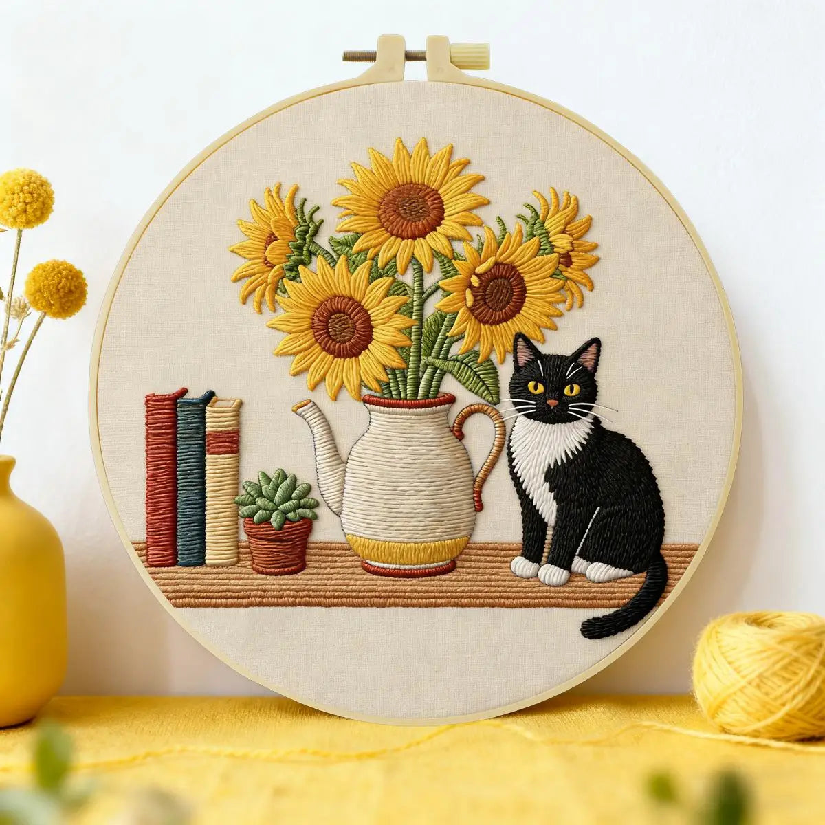 Black Kitten & Sunflower Embroidery Starter Kit