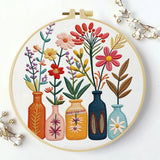 Floral Vase Embroidery Kit for Beginners – DIY Modern Flower Hand Embroidery Hoop Set