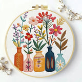 Floral Vase Embroidery Kit for Beginners – DIY Modern Flower Hand Embroidery Hoop Set Kits For Stitchers