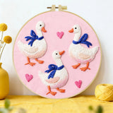 Cute Goose Family Embroidery Kit – DIY Animal Hoop Art for Beginners & Kids Craft Lovers