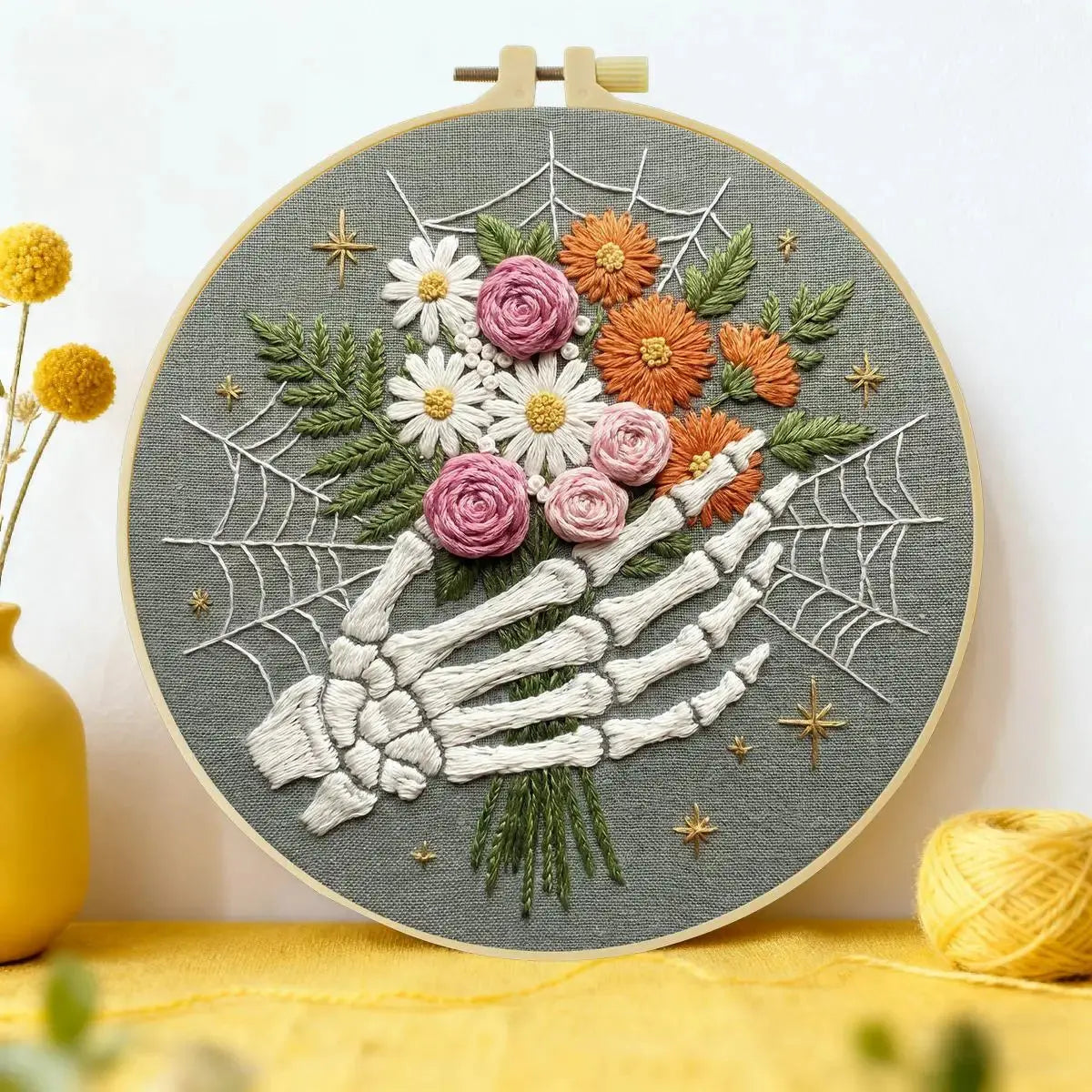 Floral Skeleton Hand Embroidery Kit Kits For Stitchers