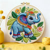 Cute Elephant Embroidery Kit – Colorful Baby Elephant Needlepoint Pattern with Floral Details for Nursery & Animal Lovers