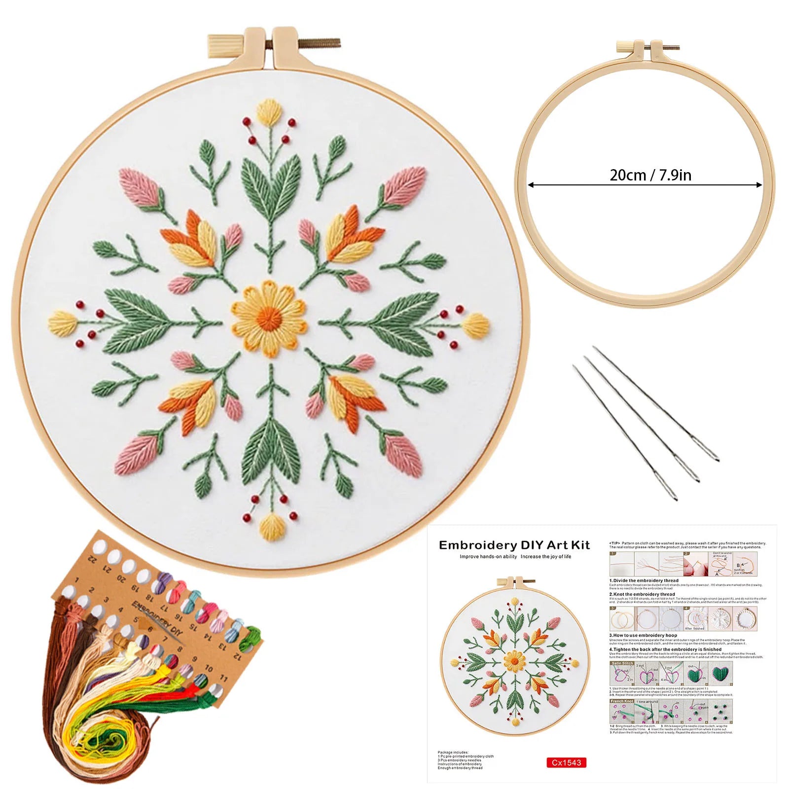 3-Piece Beginner Floral Embroidery Kit Set Kits For Stitchers