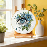 Blue Evil Eye Embroidery Kit for Beginners – DIY Floral Hand Embroidery Hoop Set
