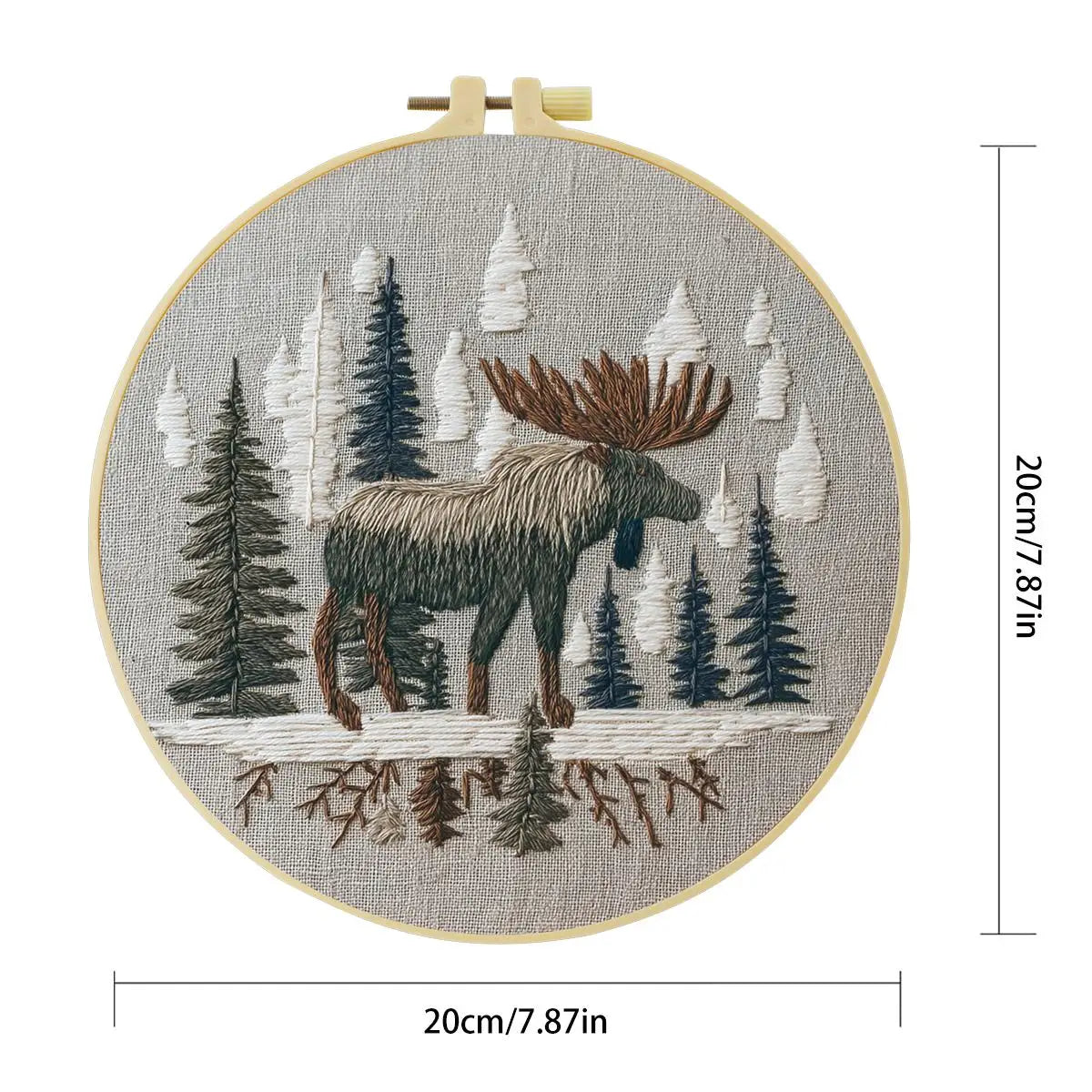 Woodland Moose Embroidery Kit – Rustic Forest DIY Hand Embroidery Hoop Art Set