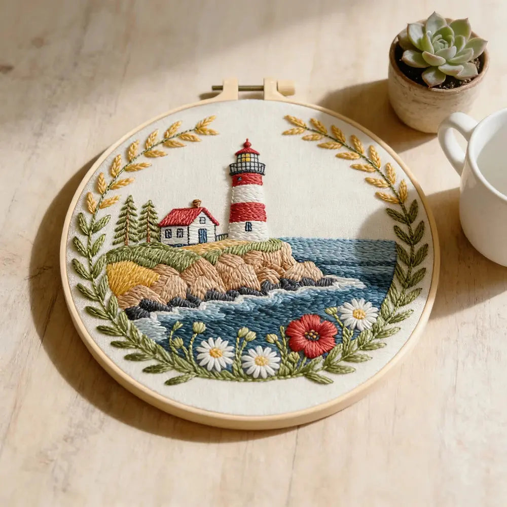 Lighthouse Seaside Hand Embroidery Kit The Stichers Heavane