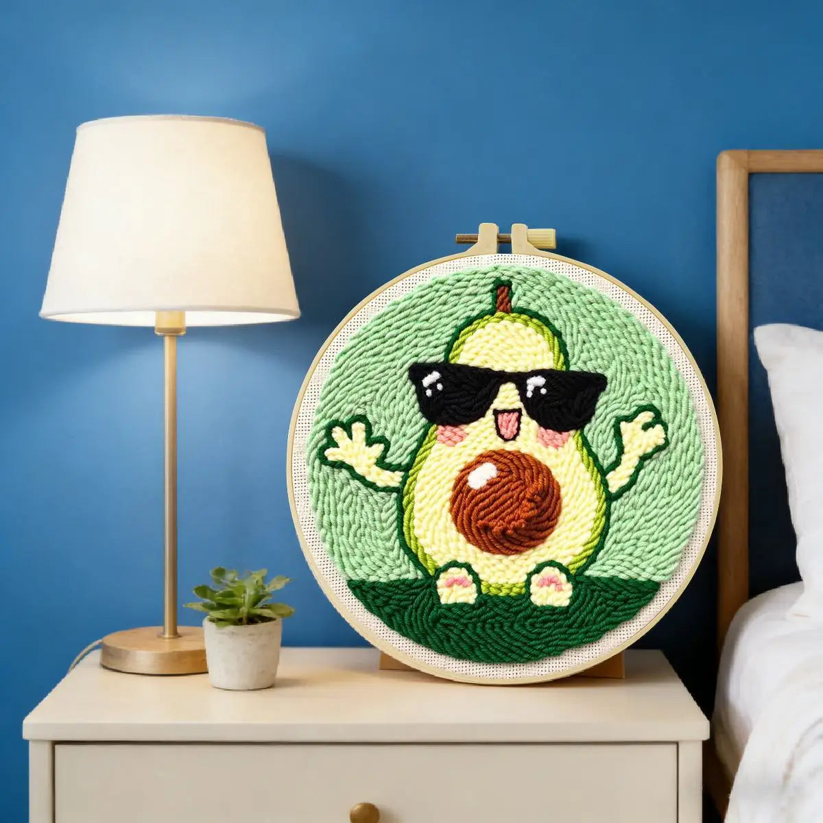 Cute Avocado Punch Needle Wall Art – Handmade Embroidery Hoop Decor for Nursery & Cozy Rooms