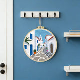 Mediterranean Greek Alley Embroidery Kit – Santorini Inspired Coastal Village DIY Needlepoint Hoop Art Travel Decor Craft Gift for Adults
