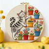 Cute Cat & Flowers Punch Needle Wall Art – Handmade Embroidery Hoop Decor for Nursery & Cozy Rooms