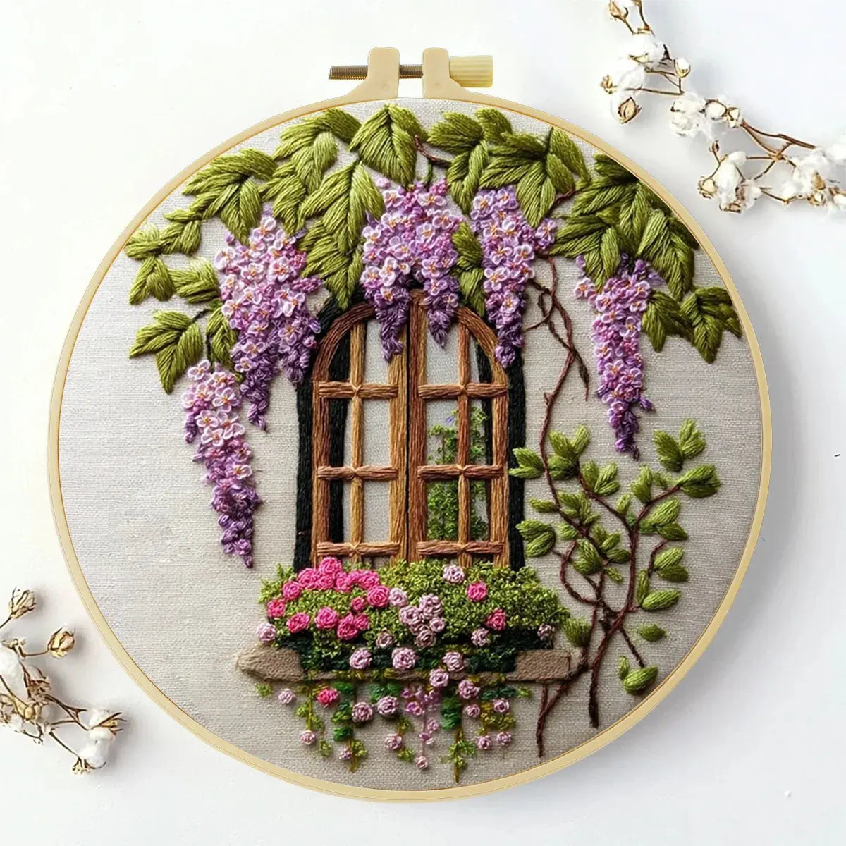 Windows & Flowers Hand Embroidery Kit The Stichers Heavane