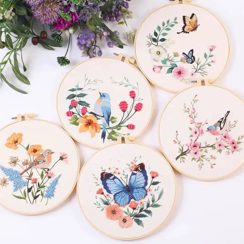 Bird & Butterfly Hand Embroidery Kit The Stichers Heavane