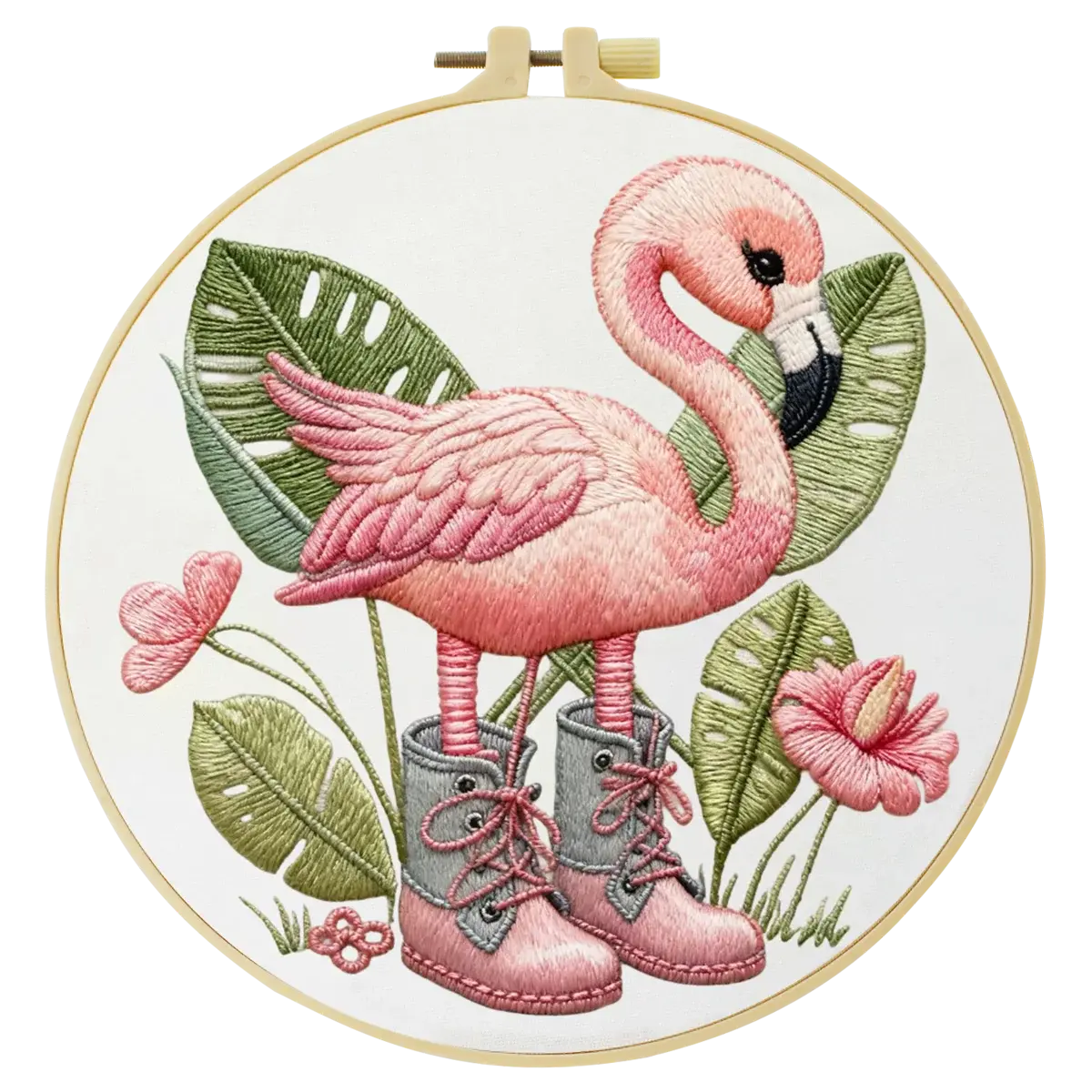 Pink Flamingo Embroidery Kit – Tropical Bird DIY Sewing Craft, Cute Summer Hoop Wall Art Decor Kits For Stitchers