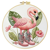Pink Flamingo Embroidery Kit – Tropical Bird DIY Sewing Craft, Cute Summer Hoop Wall Art Decor Kits For Stitchers
