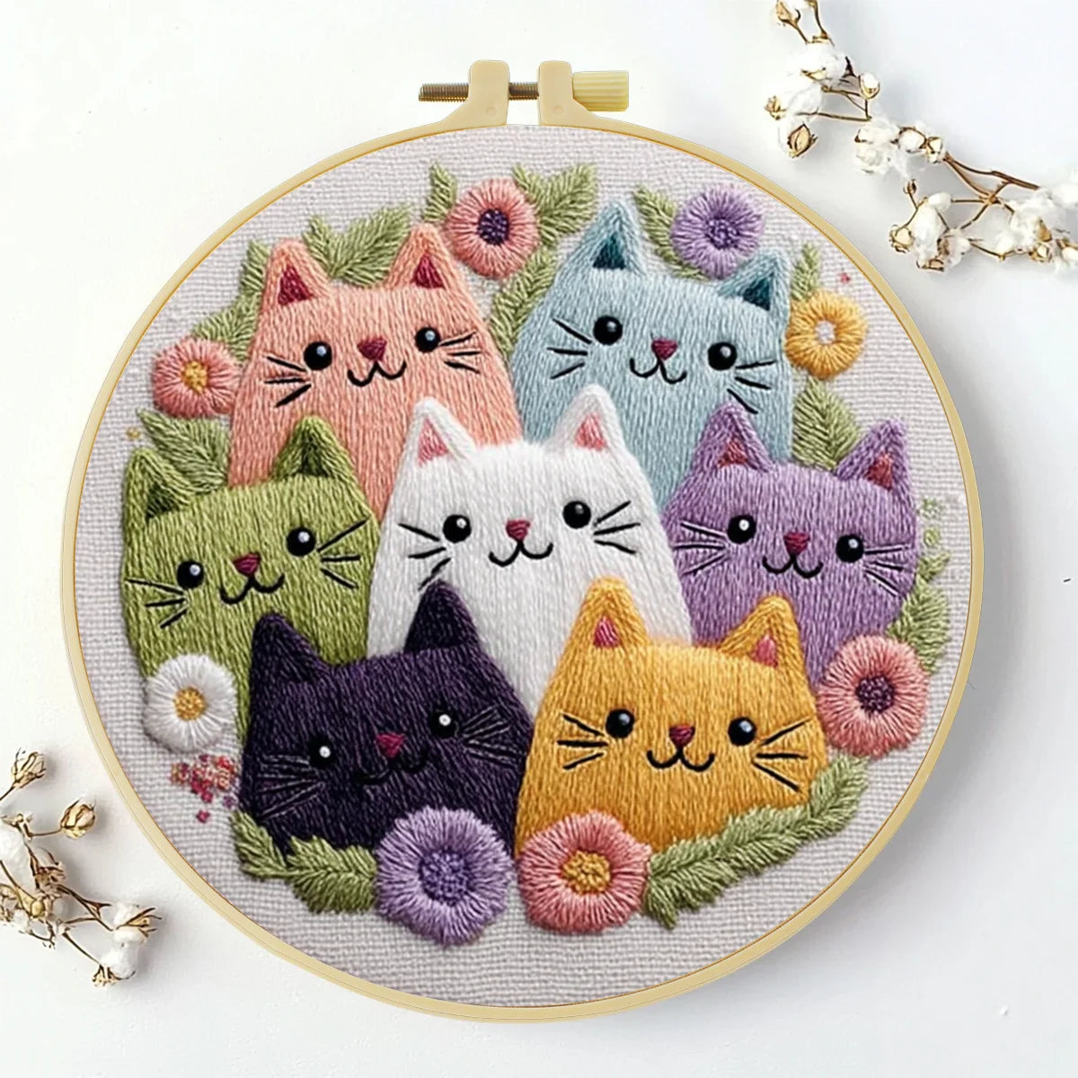 1pc 20X20CM/7.87inch Cute cat Embroidery Starter Kit DIY kit Craft Painting Sewing Art Needle Art
