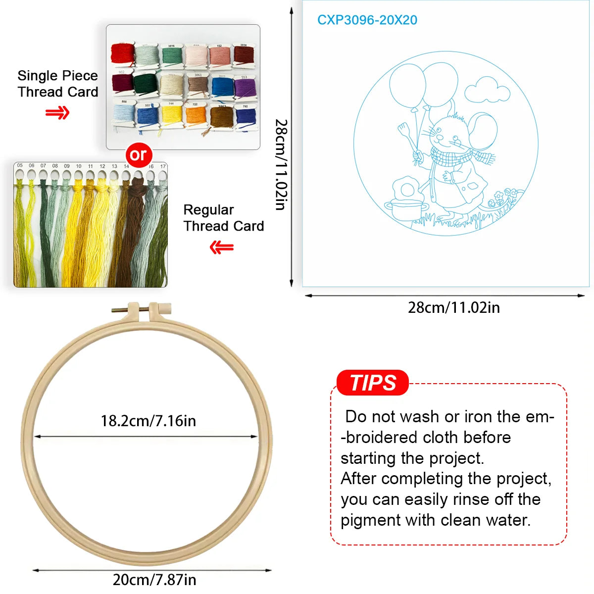 Cute Mouse with Balloons Embroidery Starter Kit DIY – Beginner Cartoon Animal Hand Embroidery Kit