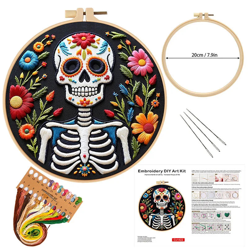 Floral Sugar Skull Embroidery Kit – Set of 3