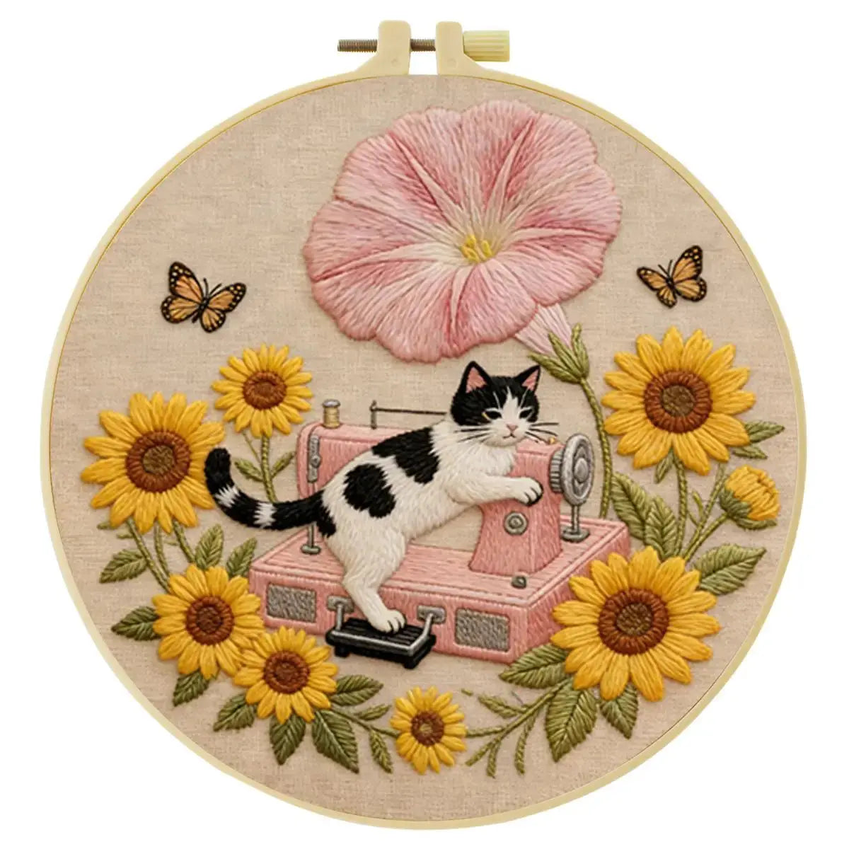 Sunflower Sewing Cat Embroidery Kit Kits For Stitchers