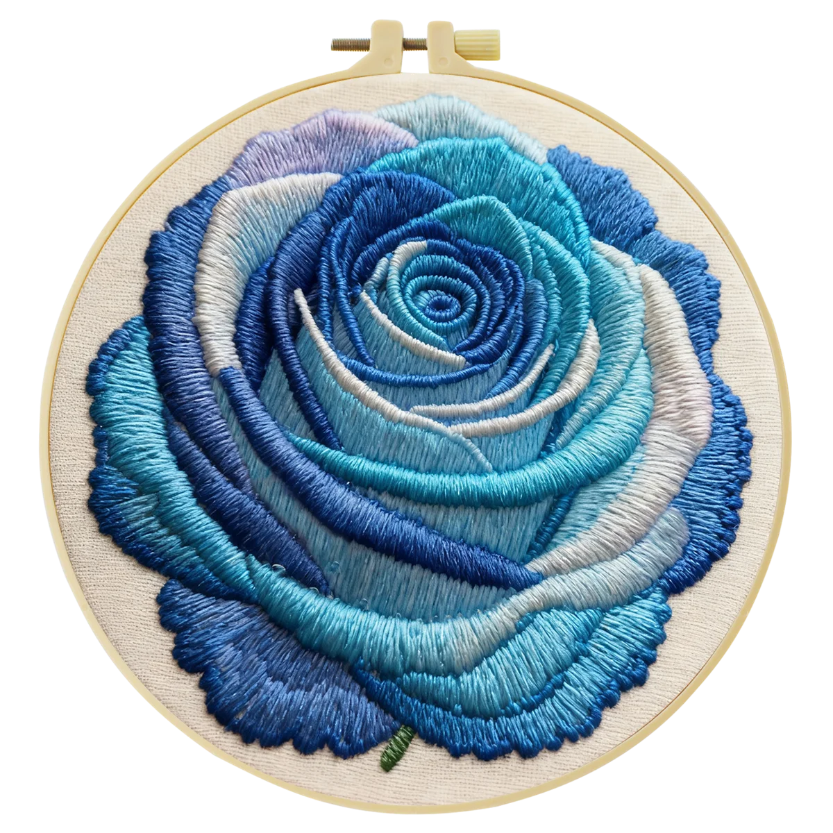 Blue Rose Embroidery DIY Kit – Modern Floral Hand Stitch Art with Hoop & Thread, Elegant Botanical Wall Décor Craft Kit