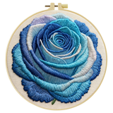 Blue Rose Embroidery DIY Kit – Modern Floral Hand Stitch Art with Hoop & Thread, Elegant Botanical Wall Décor Craft Kit