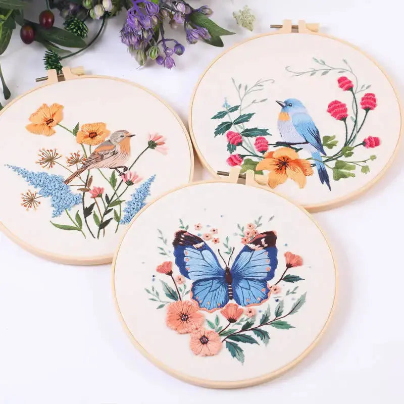 Bird & Butterfly Hand Embroidery Kit The Stichers Heavane