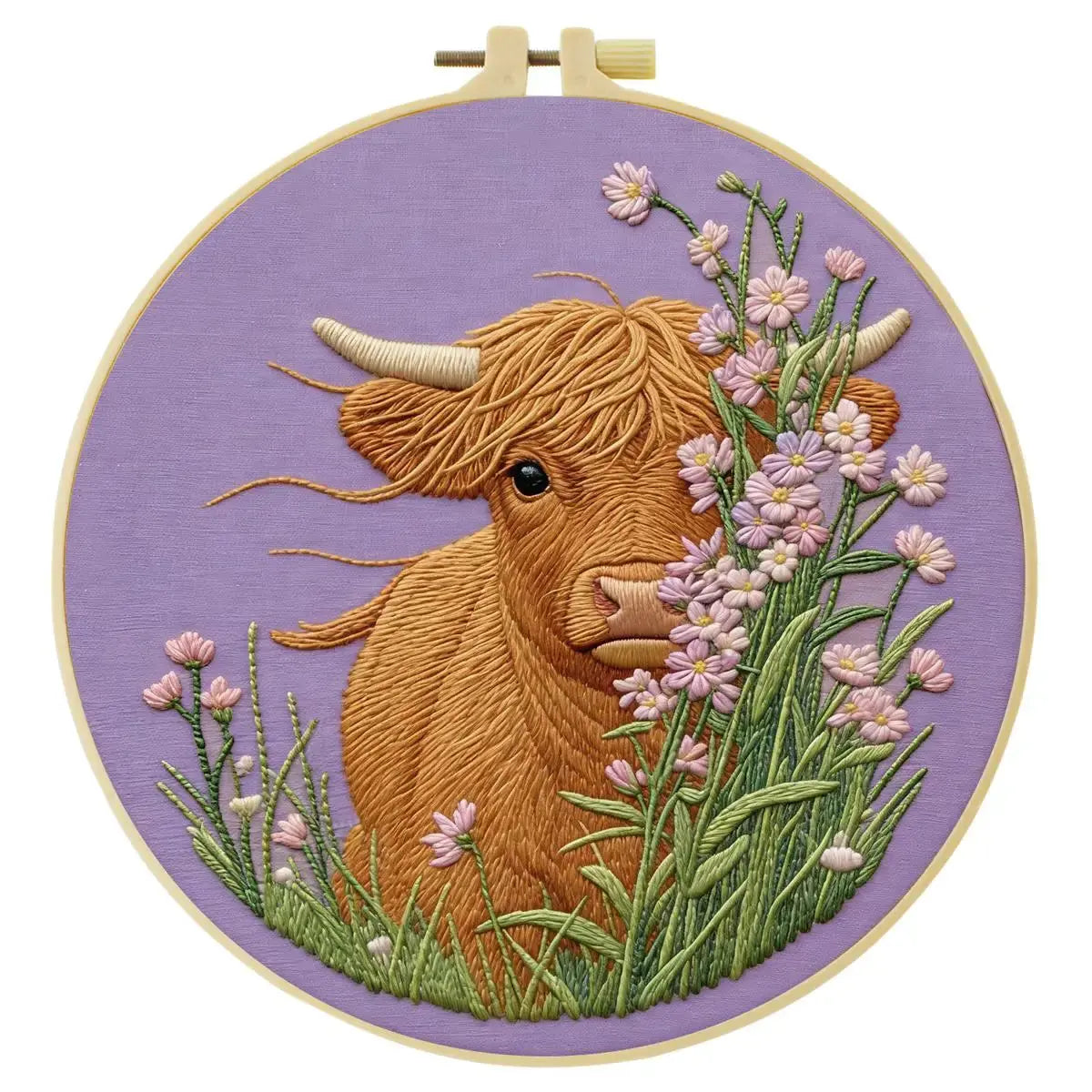 Highland Cow & Wildflowers Embroidery Kit Kits For Stitchers
