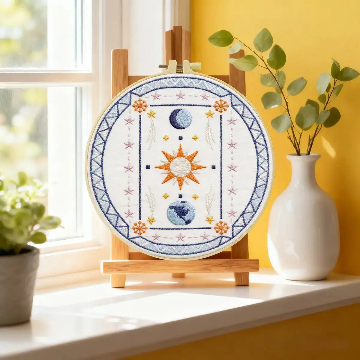 Sun Moon Celestial Embroidery Kit – DIY Boho Astrology Hoop Art for Beginners & Craft Lovers Kits For Stitchers