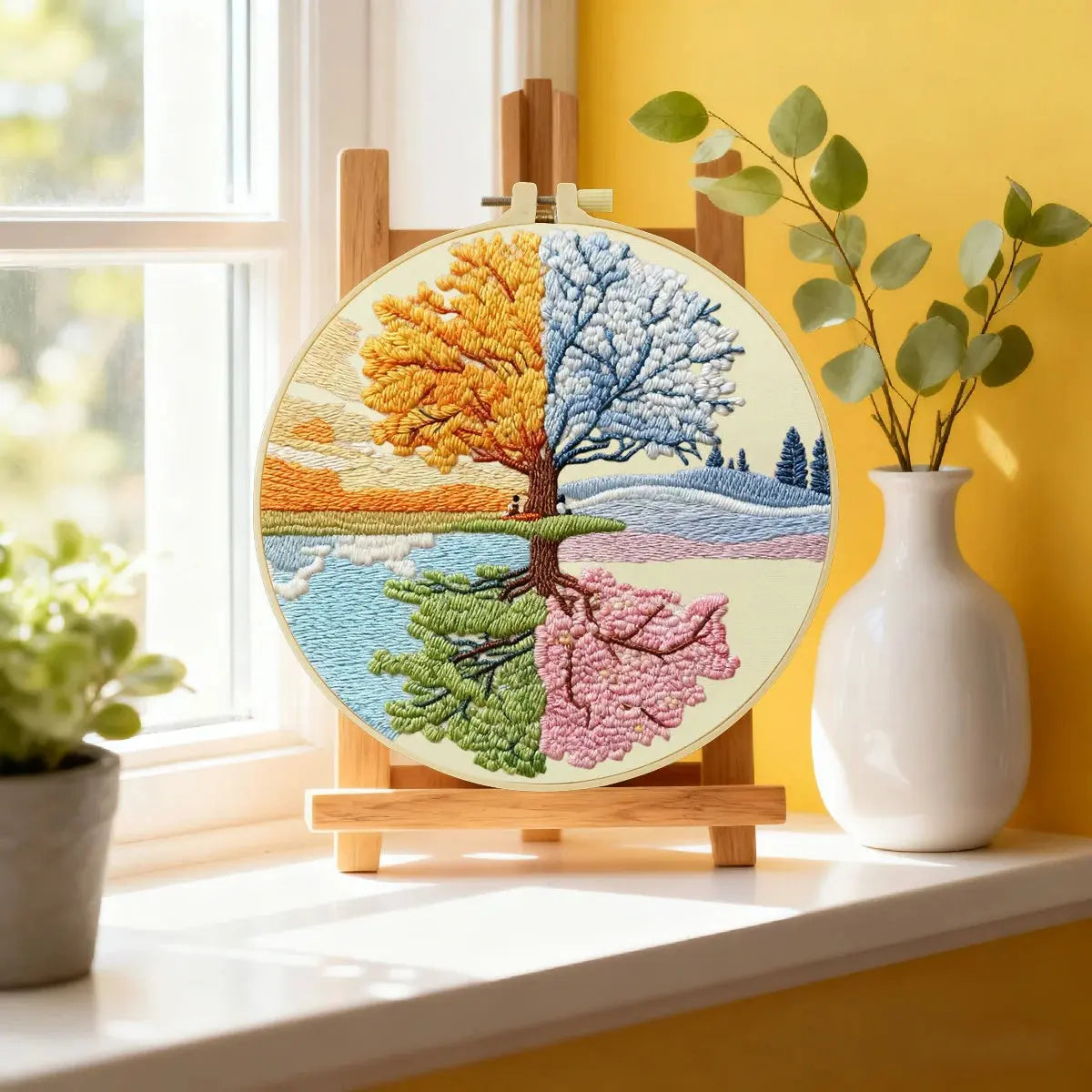 Four Seasons Tree Embroidery Kit – Spring Summer Autumn Winter Landscape DIY Hand Embroidery Hoop Art, Nature Wall Decor Craft K Kits For Stitchers
